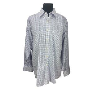 Kirkland Signature Purple Blue Plaid Size 17-33 Men's Button Down Dress‎ SHirt
